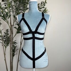 Cosabella Black Elastic Cage Body Harness Gold Hardware New Size Large